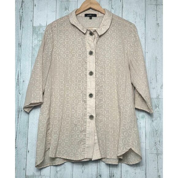 Yushi Sheer Gauzy Printed Wire Schoolgirl Asian Collar Lagenlook Top Sz. M - Picture 1 of 9